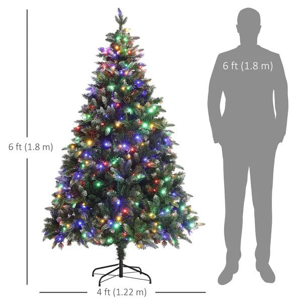 6 Foot Prelit Artificial Christmas Tree With Dual Colour LED Light, Hinged Xmas Tree For Home Office Holiday
