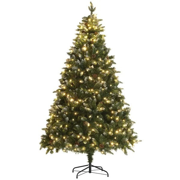 7 Foot Prelit Artificial Christmas Tree With Dual Colour LED Light, Hinged Xmas Tree For Home Office Holiday