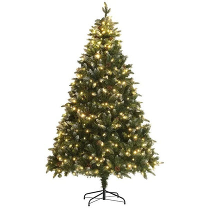 7 Foot Prelit Artificial Christmas Tree With Dual Colour LED Light, Hinged Xmas Tree For Home Office Holiday